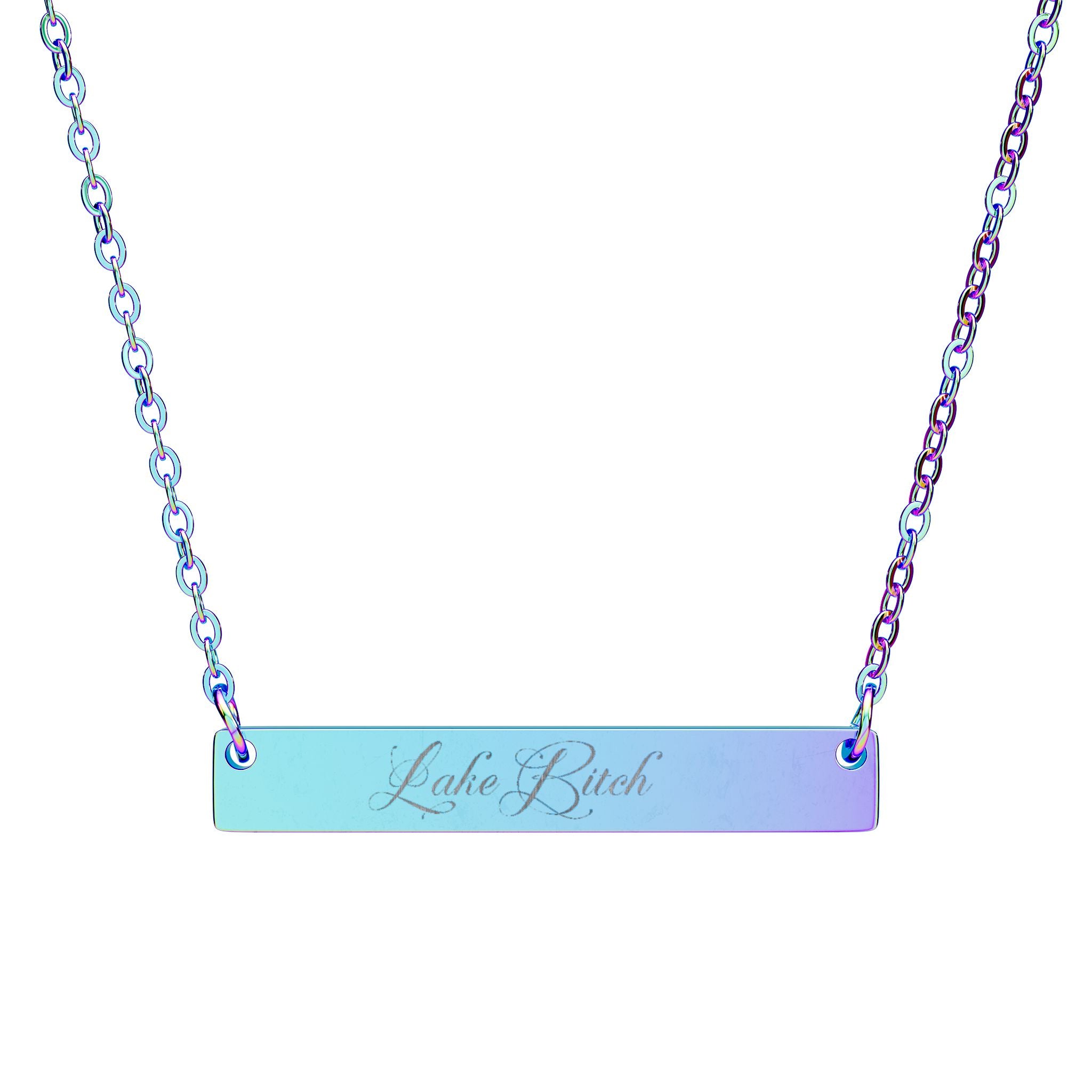 Engravable Horizontal Bar Necklace — Personalized Name Plate Pendant (Silver or Black)