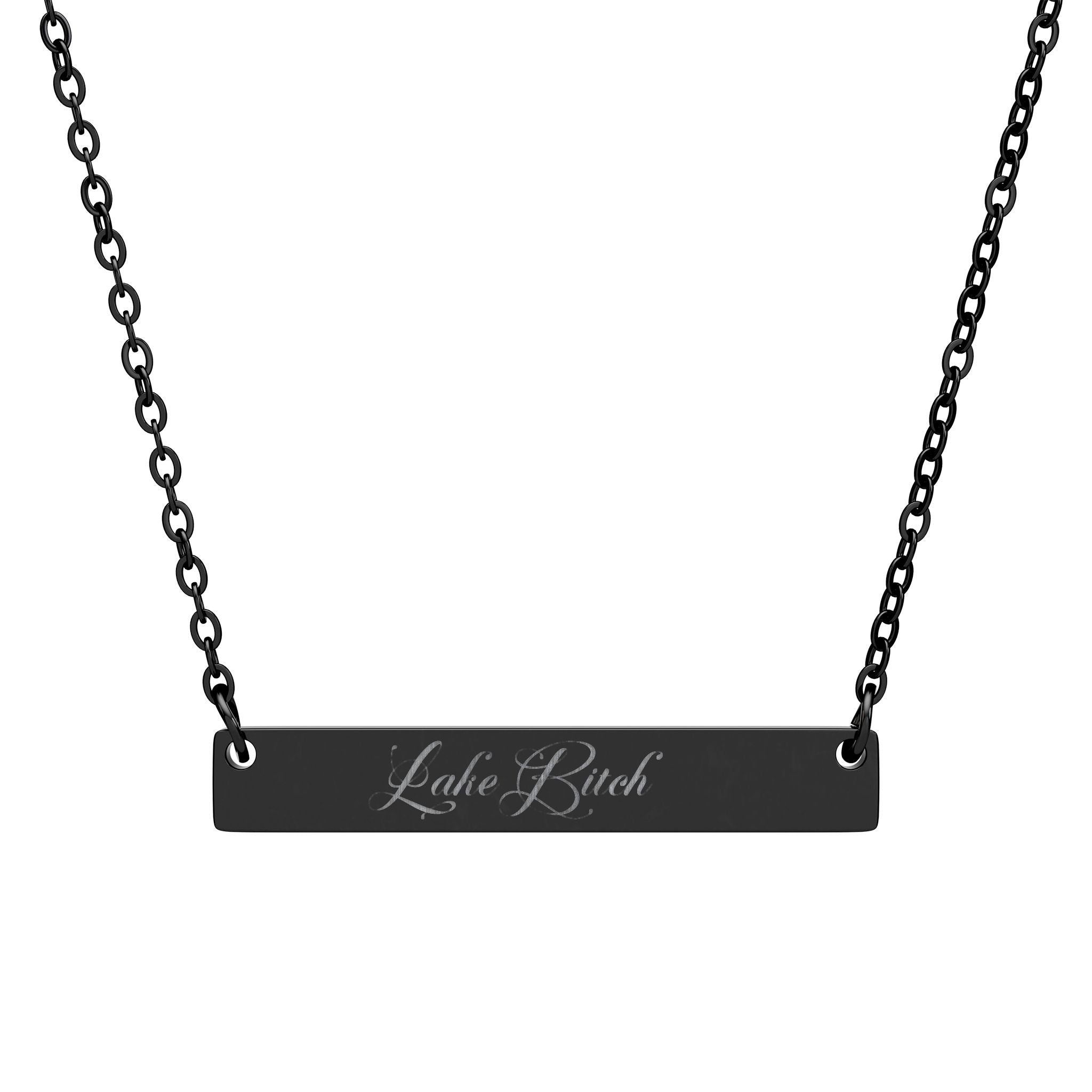 Engravable Horizontal Bar Necklace — Personalized Name Plate Pendant (Silver or Black)