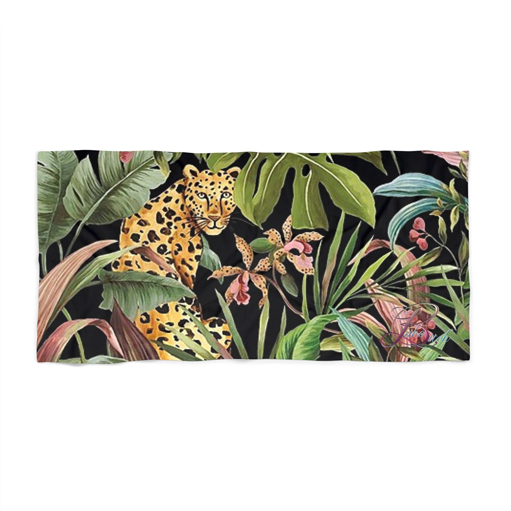 Tropical Leopard Beach Towel — Botanical Jungle Print Beach Towels for Pool & Vacation