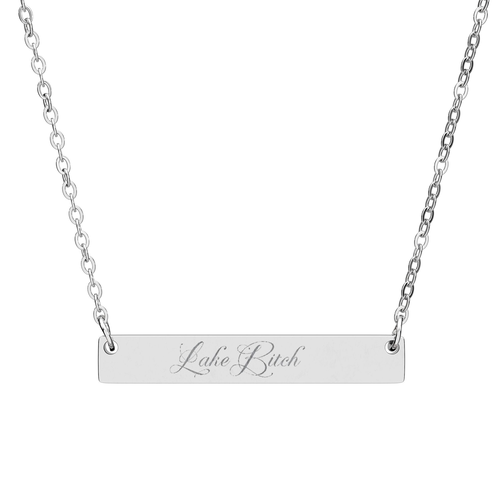 Engravable Horizontal Bar Necklace — Personalized Name Plate Pendant (Silver or Black)